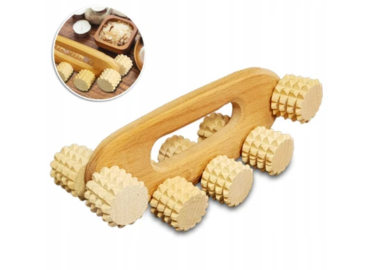 Dřevěný masážní valeček s rukojetí