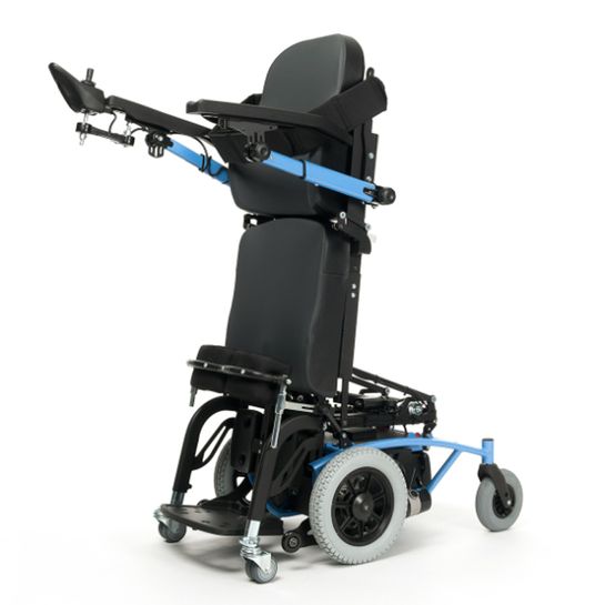 Invalidní vozík s pohonem předních kol a vzpřímenou funkcí - modrý