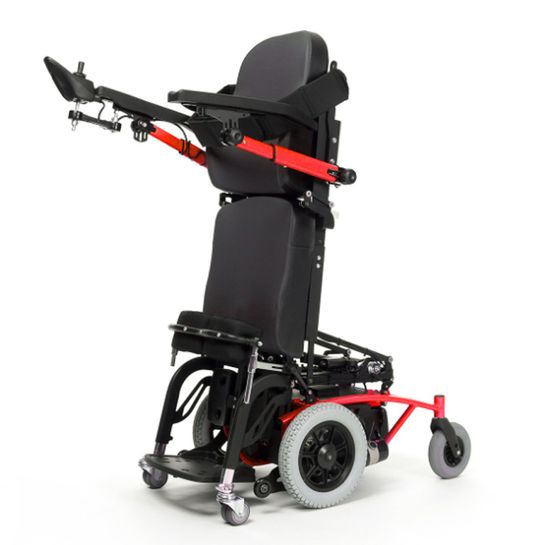 Invalidní vozík s pohonem předních kol a vzpřímenou funkcí - červený