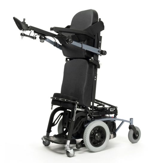 Invalidní vozík s pohonem předních kol a vzpřímenou funkcí - šedý