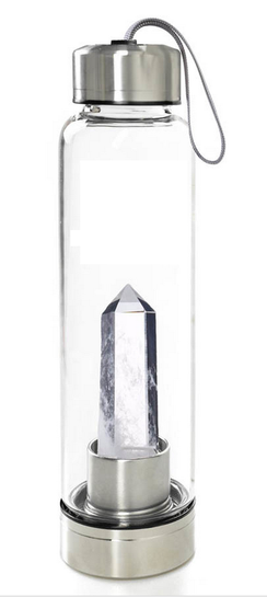 Skleněná láhev na vodu s přírodním horským krystalem Mountain Crystal