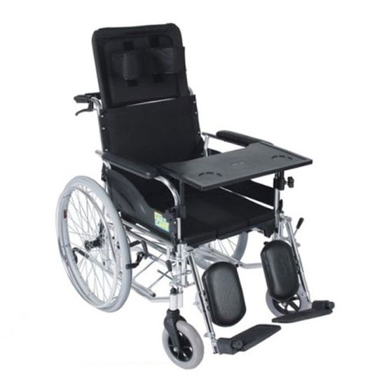 Toaletní polohovací invalidní vozík se servírovacím podnosem