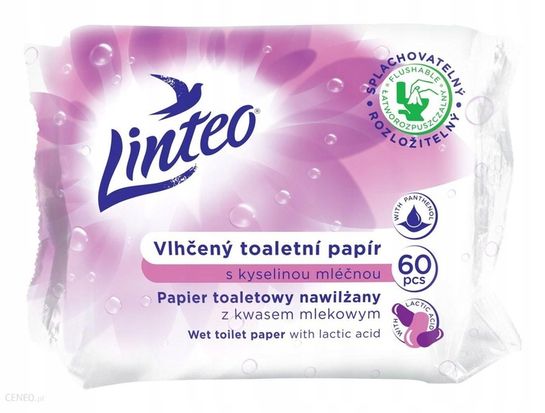 Vlhčený toaletní papír s kyselinou mléčnou Linteo 60 ks